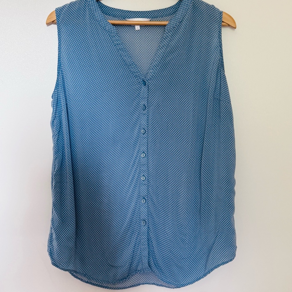Northern Reflections Size Large 100% Rayon Blouse Polka Dot Sleeveless Blue